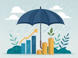 Gestión de carteras de valores y fondos de inversión en MenfisGrup: paraguas protegiendo un gráfico de crecimiento y ahorros