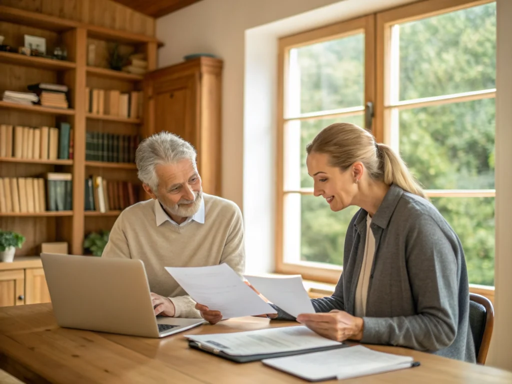 Asesor revisando con un cliente las opciones de rescate de su plan de pensiones