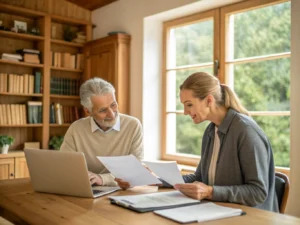 Asesor revisando con un cliente las opciones de rescate de su plan de pensiones